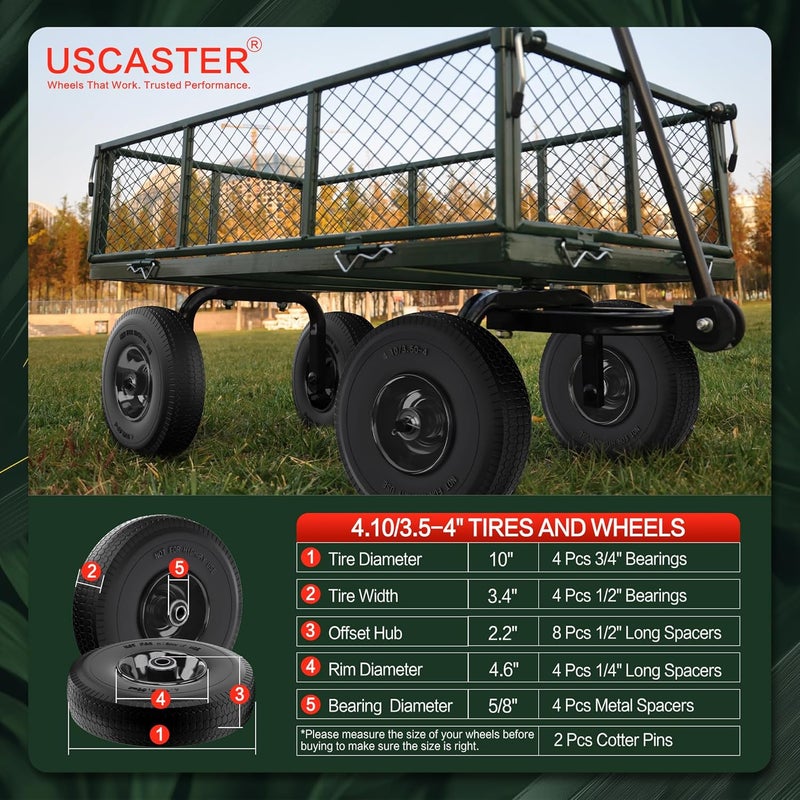 uscaster 4.10/3.50-4 Tire and Wheel Flat Free,10-Inch Solid Wheel Replacement with 5/8 Extra 3/4 &1/2 Bearings,2.2" Offset Hub -Compatible with Hand Truck,Wheelbarrow,Dolly(Wave,Black) - Image 2